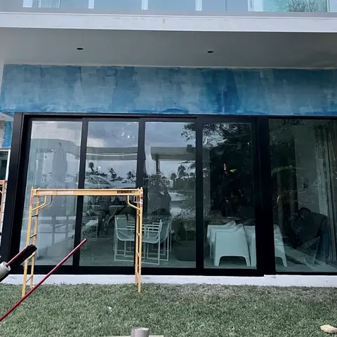 Aluminum storefront frames finished in black