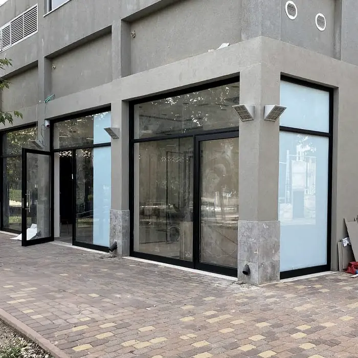Storefront frames after painting in black